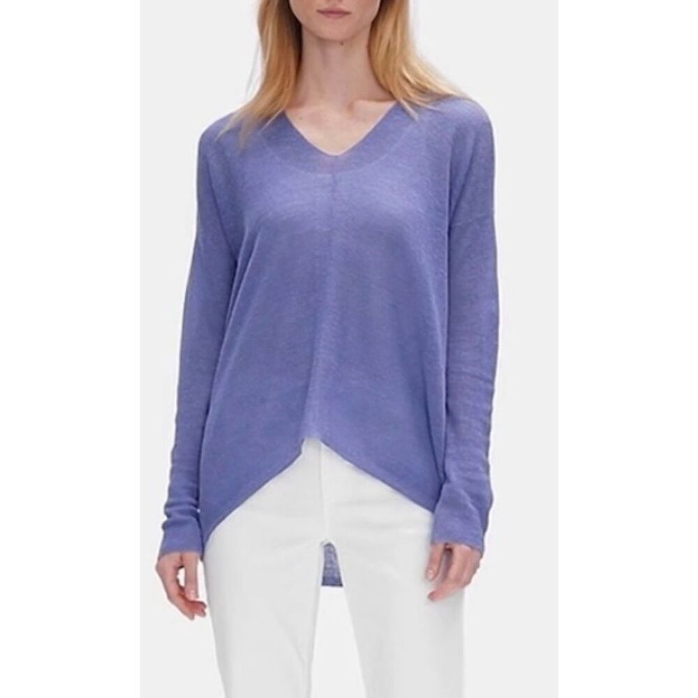 NWOT EILEEN FISHER Organic Linen Tencel V-Neck Box Sweater, Med $148 C32
